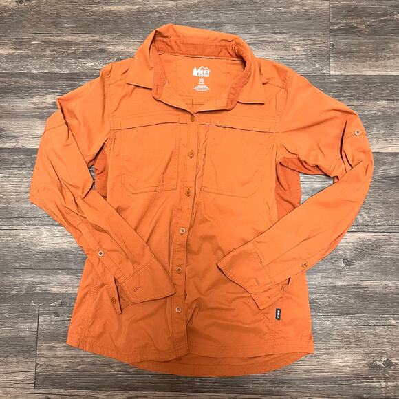 REI Co-op Sahara Hiking Shirt Women XS Orange Nylon Stretch Outdoor Gorpcore - Picture 3 of 11